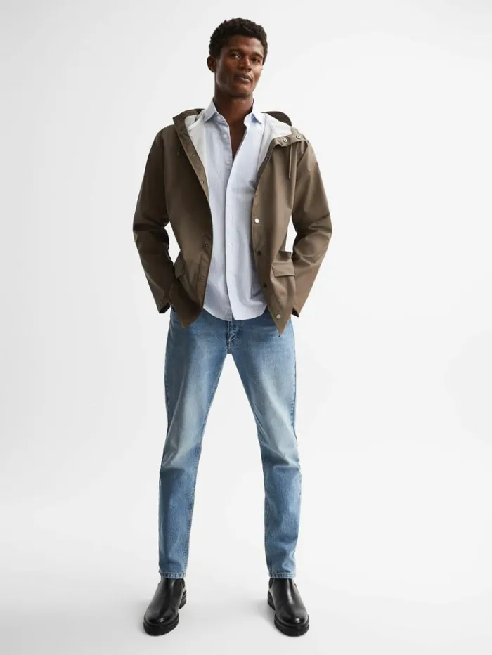 REISS Coats and Jackets Men Rains Unisex Hooded Raincoat Mid Brown