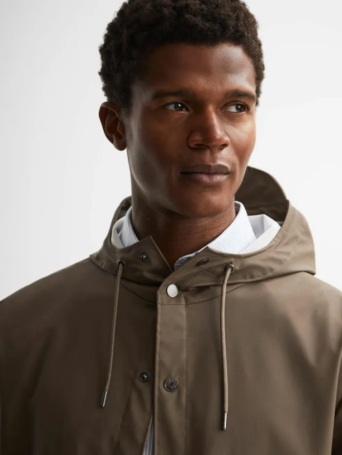 REISS Coats and Jackets Men Rains Unisex Hooded Raincoat Mid Brown