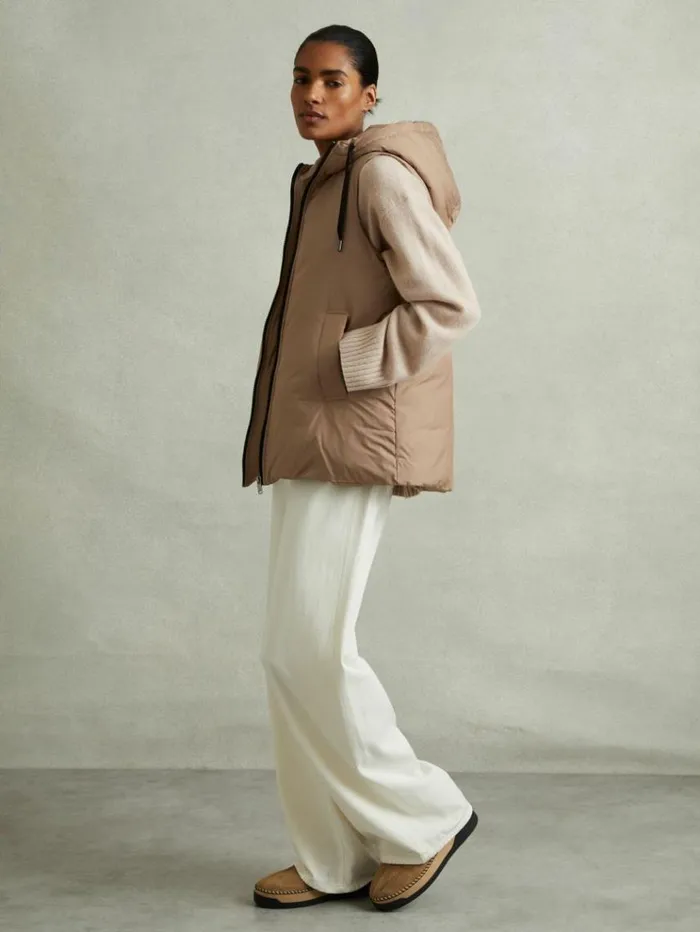 REISS Coats and Jackets Women Padded Hooded Gilet Camel