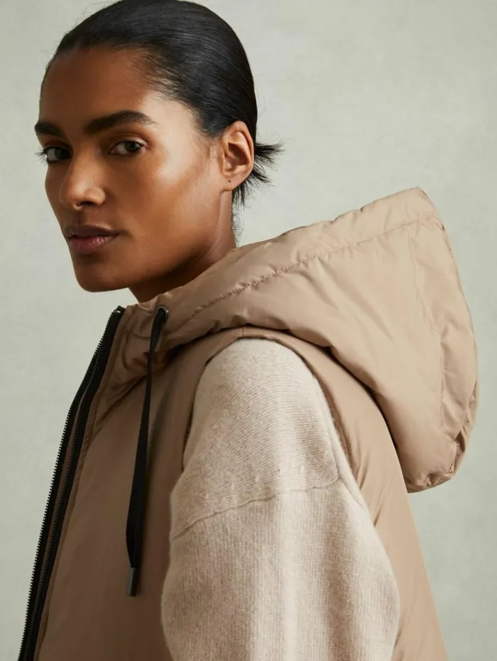 REISS Coats and Jackets Women Padded Hooded Gilet Camel