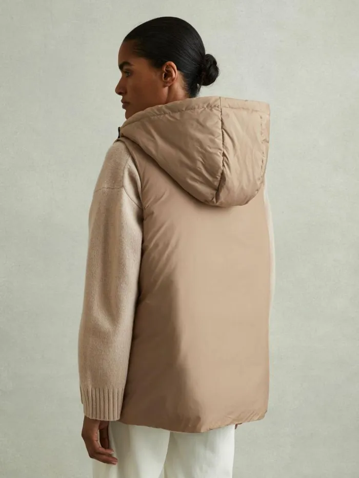 REISS Coats and Jackets Women Padded Hooded Gilet Camel