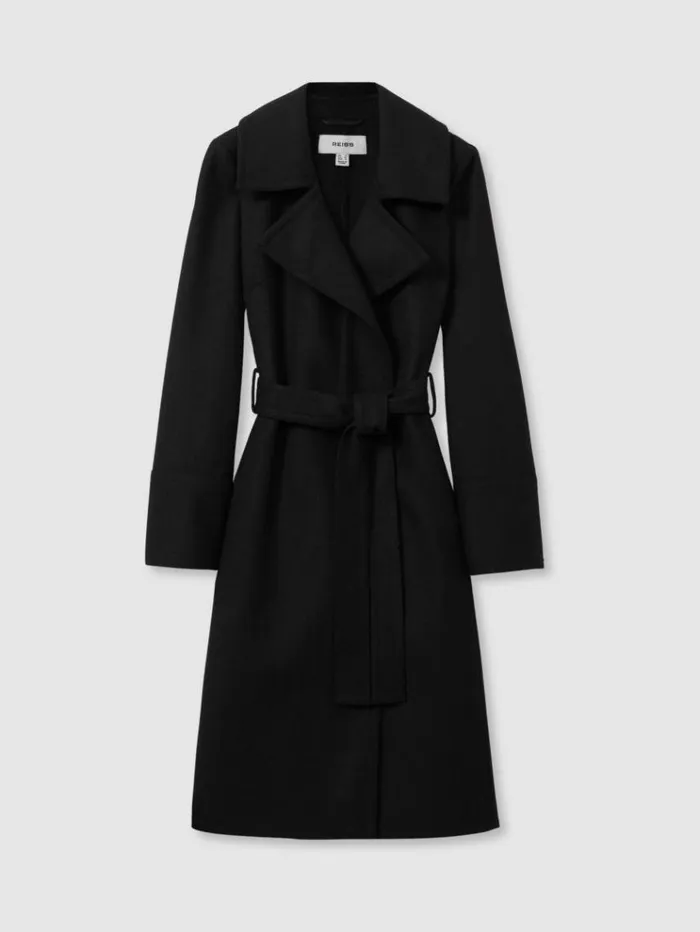 REISS Coats and Jackets Women Wool Blend Belted Double Breasted Coat With Cashmere Black