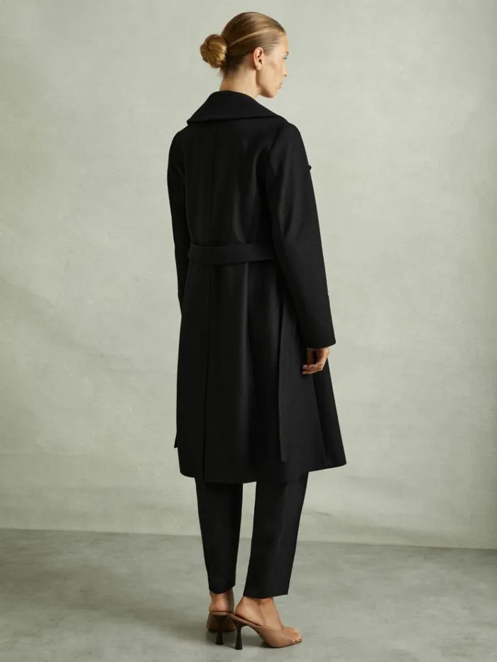 REISS Coats and Jackets Women Wool Blend Belted Double Breasted Coat With Cashmere Black