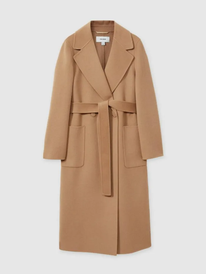 REISS Coats and Jackets Women Wool Blend Double Breasted Blindseam Coat Light Camel