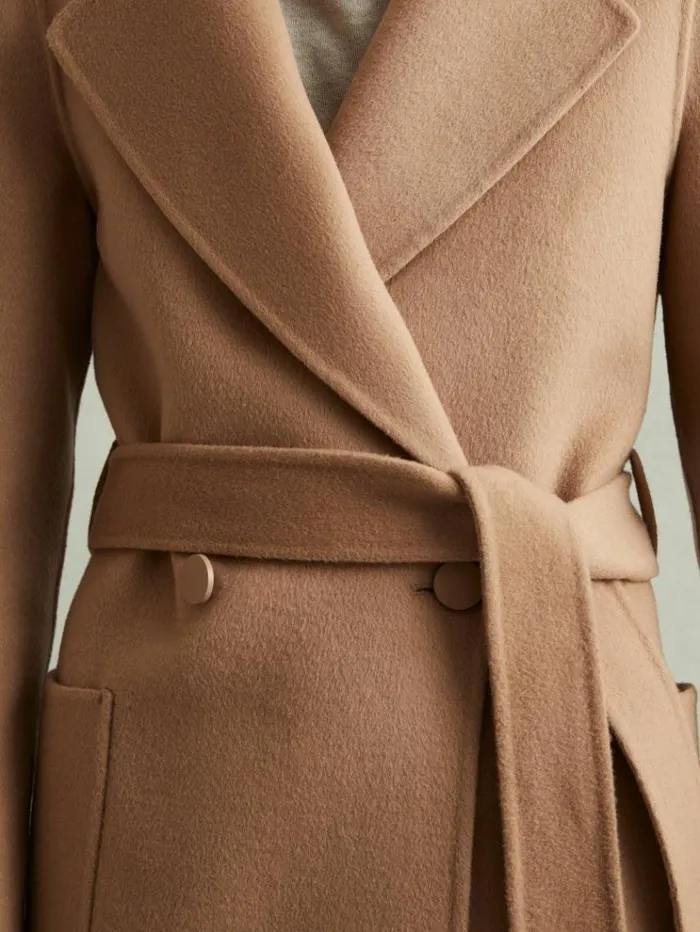 REISS Coats and Jackets Women Wool Blend Double Breasted Blindseam Coat Light Camel