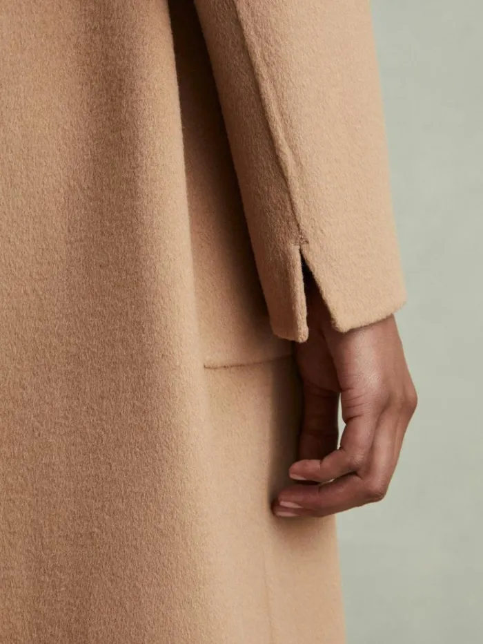 REISS Coats and Jackets Women Wool Blend Double Breasted Blindseam Coat Light Camel