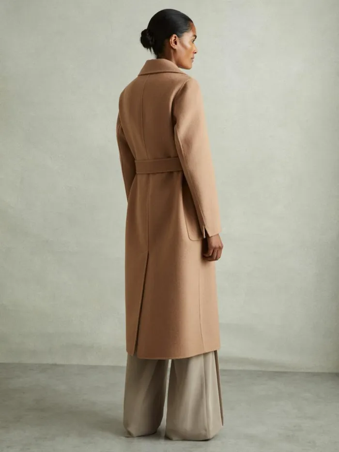 REISS Coats and Jackets Women Wool Blend Double Breasted Blindseam Coat Light Camel