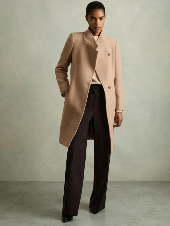 REISS Coats and Jackets Women WoolBlend Longline DoubleBreasted Coat Light Camel REISS Coats and Jackets Women WoolBlend Longline DoubleBreasted Coat Light Camel