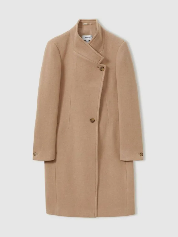 REISS Coats and Jackets Women WoolBlend Longline DoubleBreasted Coat Light Camel