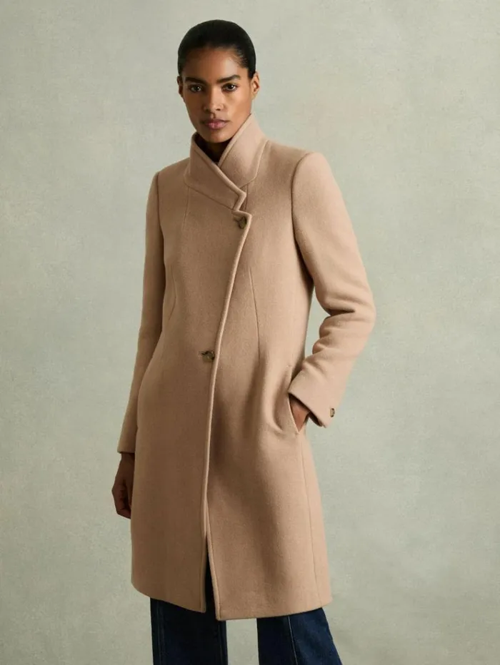 REISS Coats and Jackets Women WoolBlend Longline DoubleBreasted Coat Light Camel