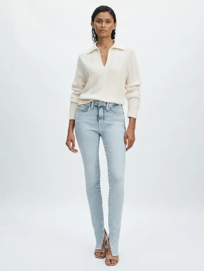 REISS Denim Women Good American SplitHem Skinny Jeans Light Blue