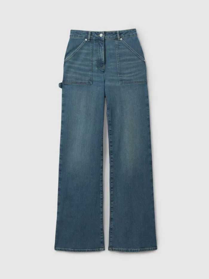 REISS Denim Women Mid Rise Flared Utility Jeans Mid Blue