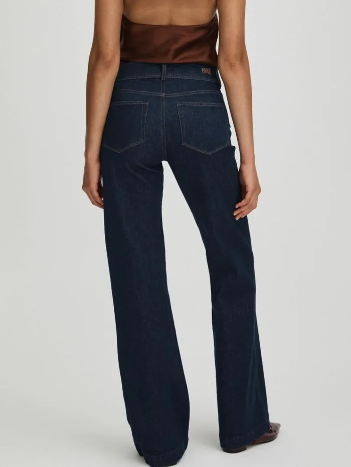 REISS Denim Women Paige Catania Blue Exposed Button Wide Leg Jeans Catania Blue