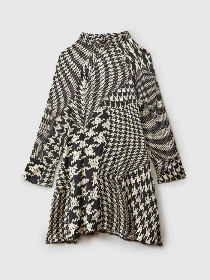 REISS Dresses Children Dogtooth Flared Hem Dress Blackcream