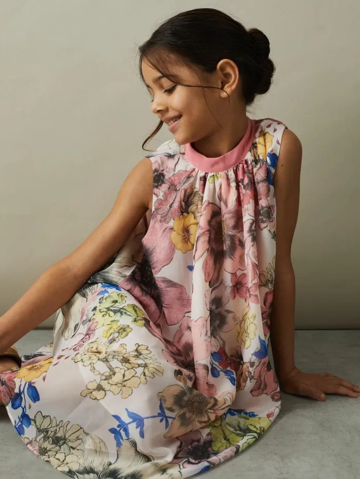 REISS Dresses Children Floral Print Halter Neck Dress Pink Print