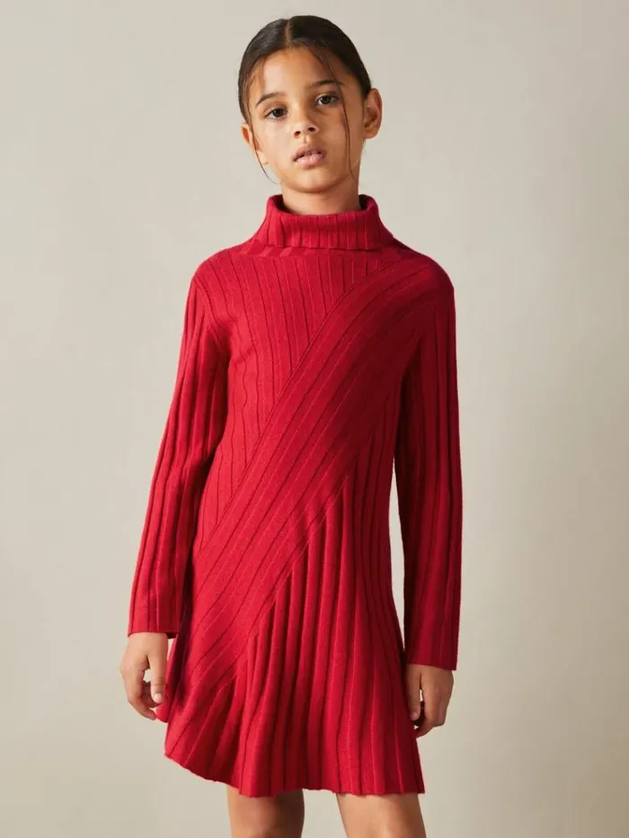 REISS Dresses Children Knitted Roll Neck Dress Red