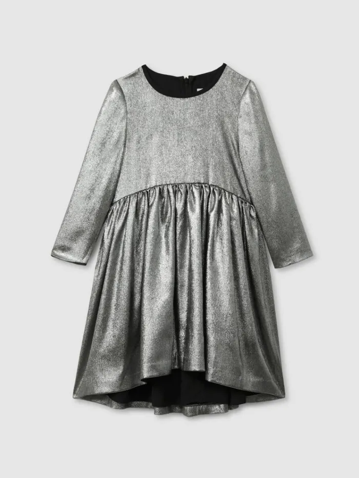 REISS Dresses Children Metallic Fit And Flare Dress Silver