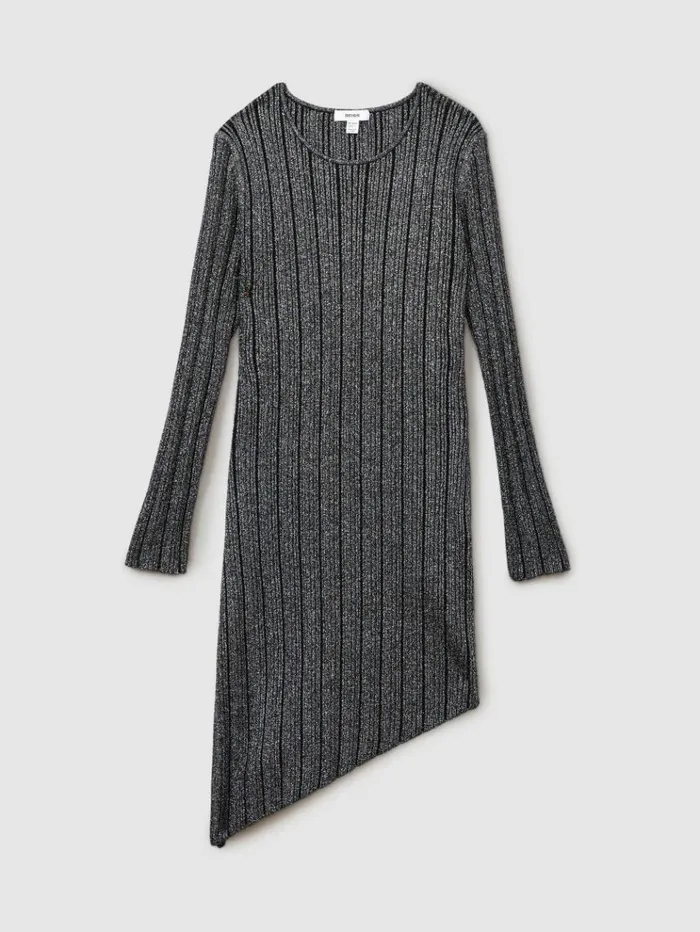 REISS Dresses Children Metallic Ribbed Asymmetric Dress Black