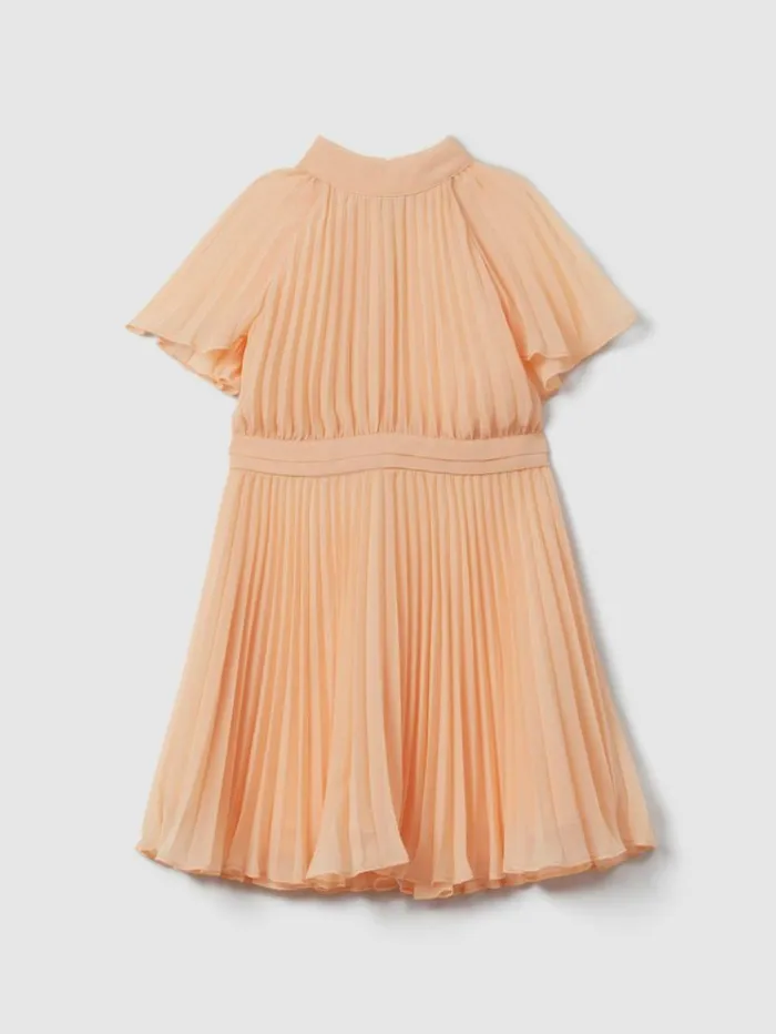 REISS Dresses Children Pleated Cape Sleeve Dress Apricot
