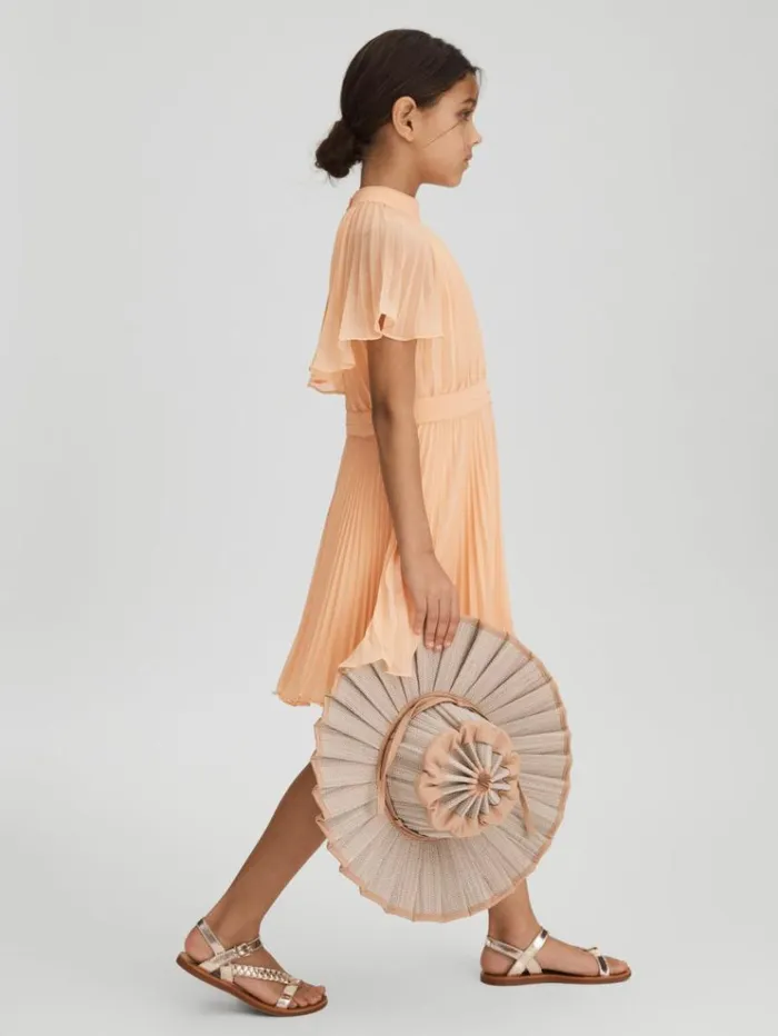 REISS Dresses Children Pleated Cape Sleeve Dress Apricot