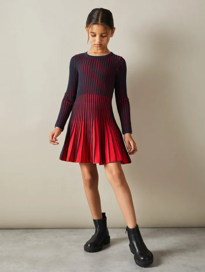 REISS Dresses Children Pleated Contrast Skater Dress Navy