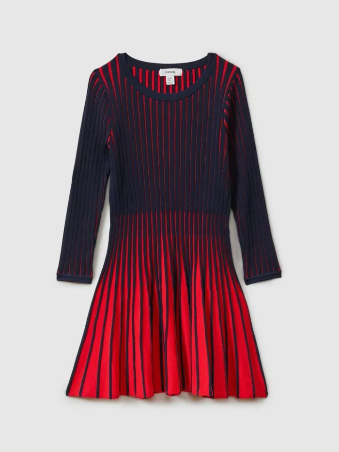 REISS Dresses Children Pleated Contrast Skater Dress Navy