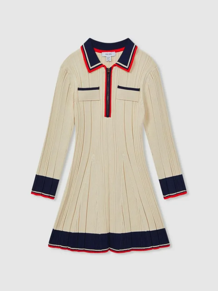 REISS Dresses Children Ribbed Colourblock Mini Dress Camel