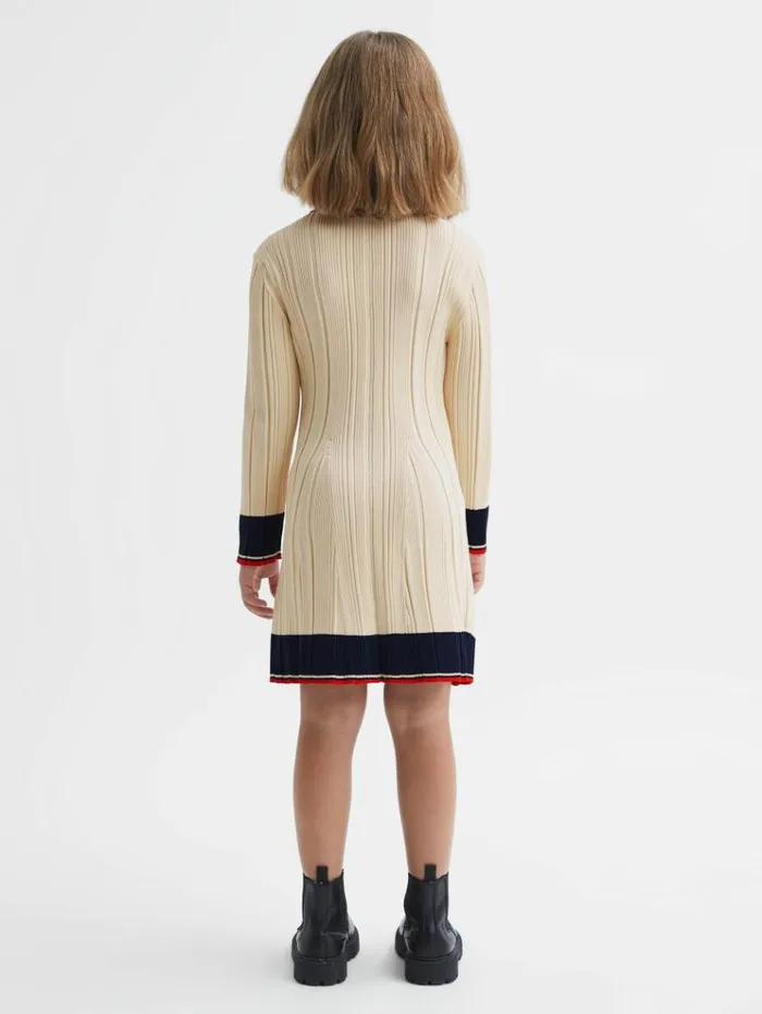 REISS Dresses Children Ribbed Colourblock Mini Dress Camel