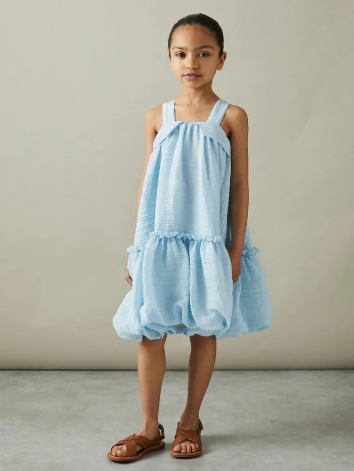 REISS Dresses Children Seersucker Bubble Hem Dress Blue