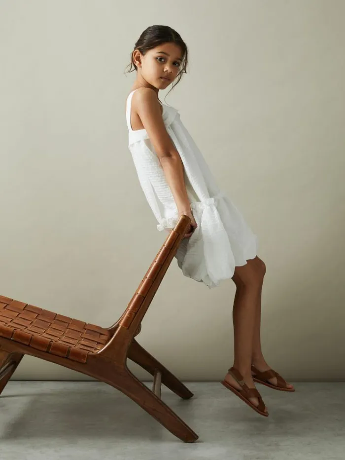 REISS Dresses Children Seersucker Bubble Hem Dress Ivory