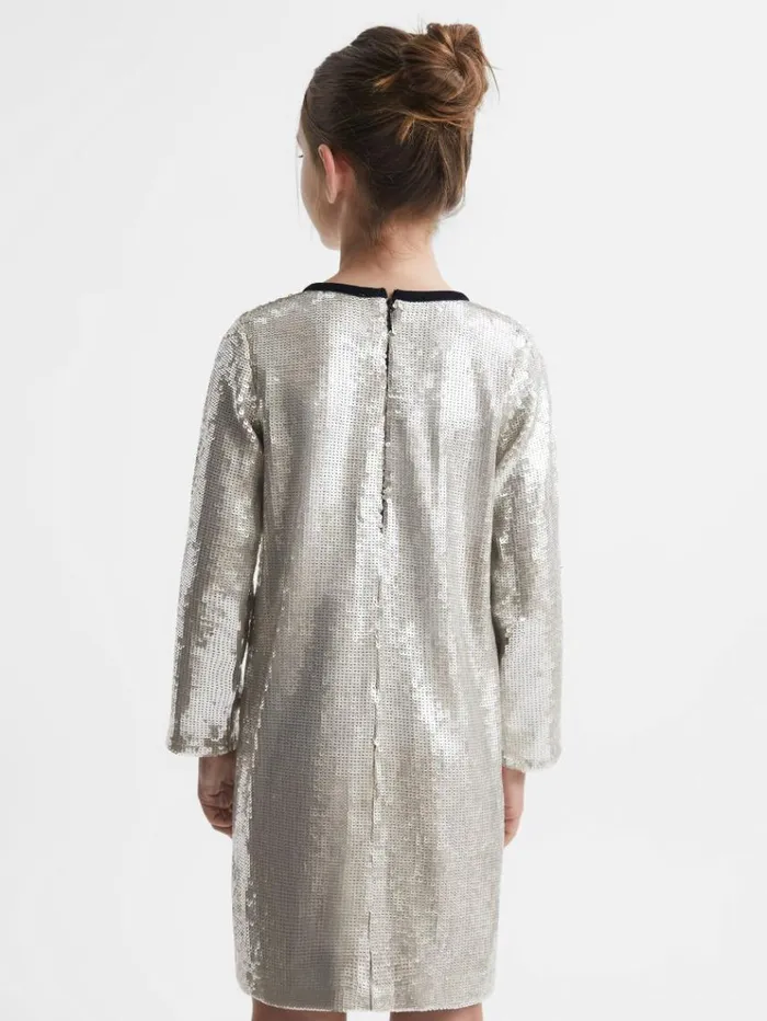 REISS Dresses Children Sequin Bow Dress Silver