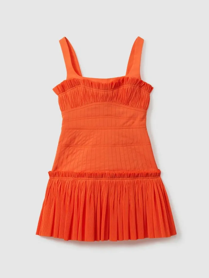 REISS Dresses Women Acler Fitted Pleated Mini Dress Apricot