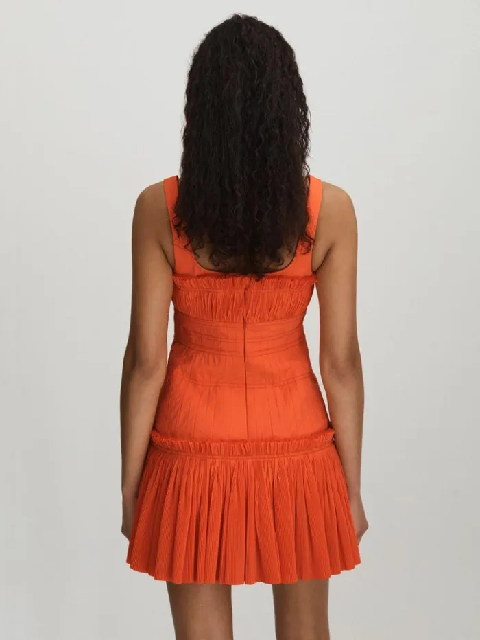 REISS Dresses Women Acler Fitted Pleated Mini Dress Apricot