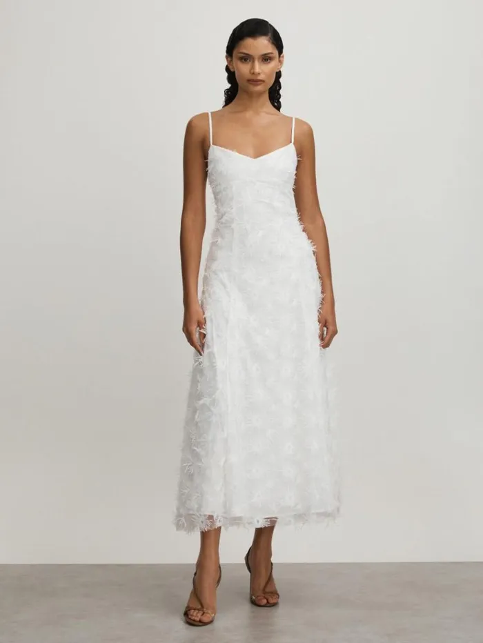 REISS Dresses Women Anna Quan Applique Drop Waist Maxi Dress White