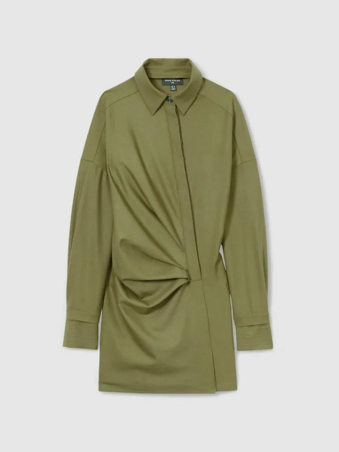 REISS Dresses Women Atelier Draped Shirt Dress With Wool Khaki