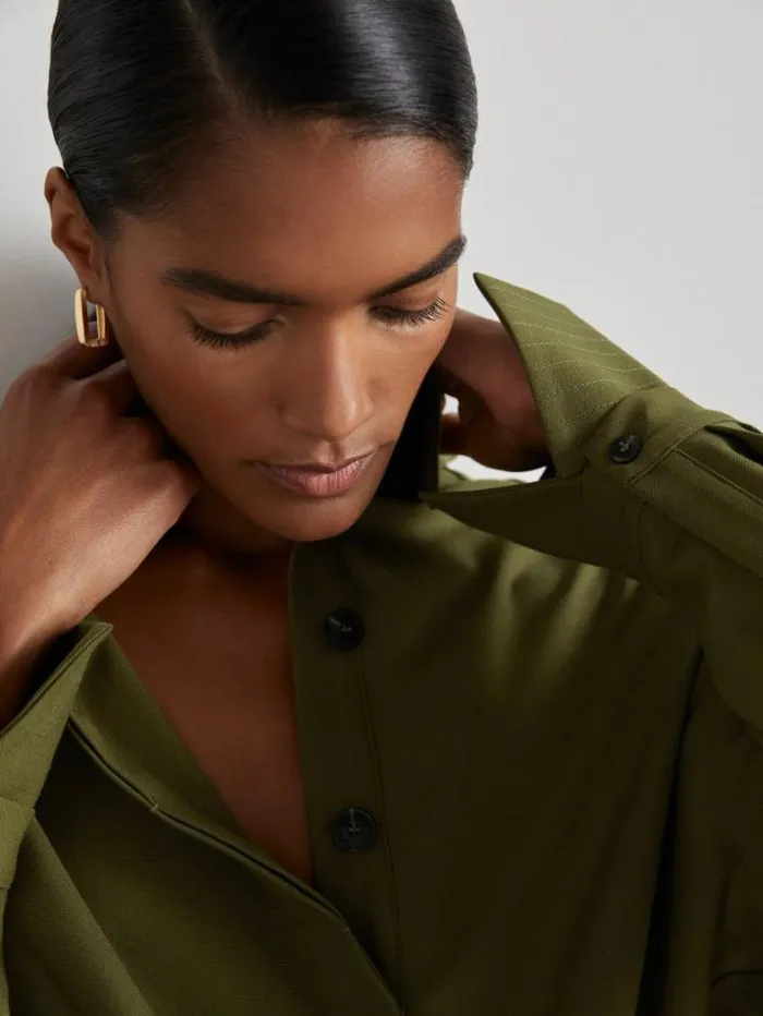 REISS Dresses Women Atelier Draped Shirt Dress With Wool Khaki