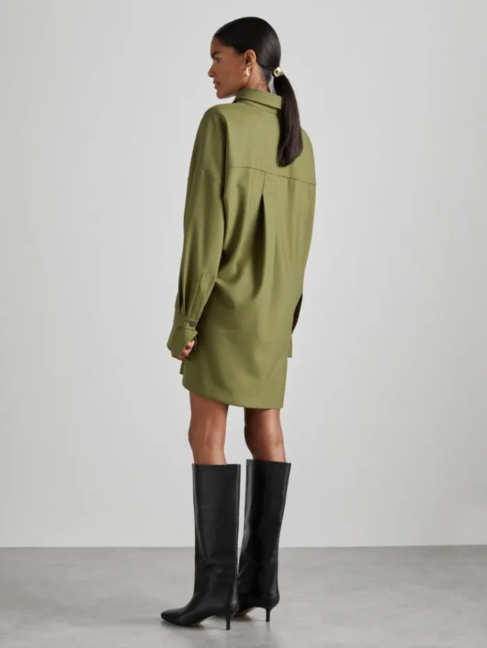 REISS Dresses Women Atelier Draped Shirt Dress With Wool Khaki