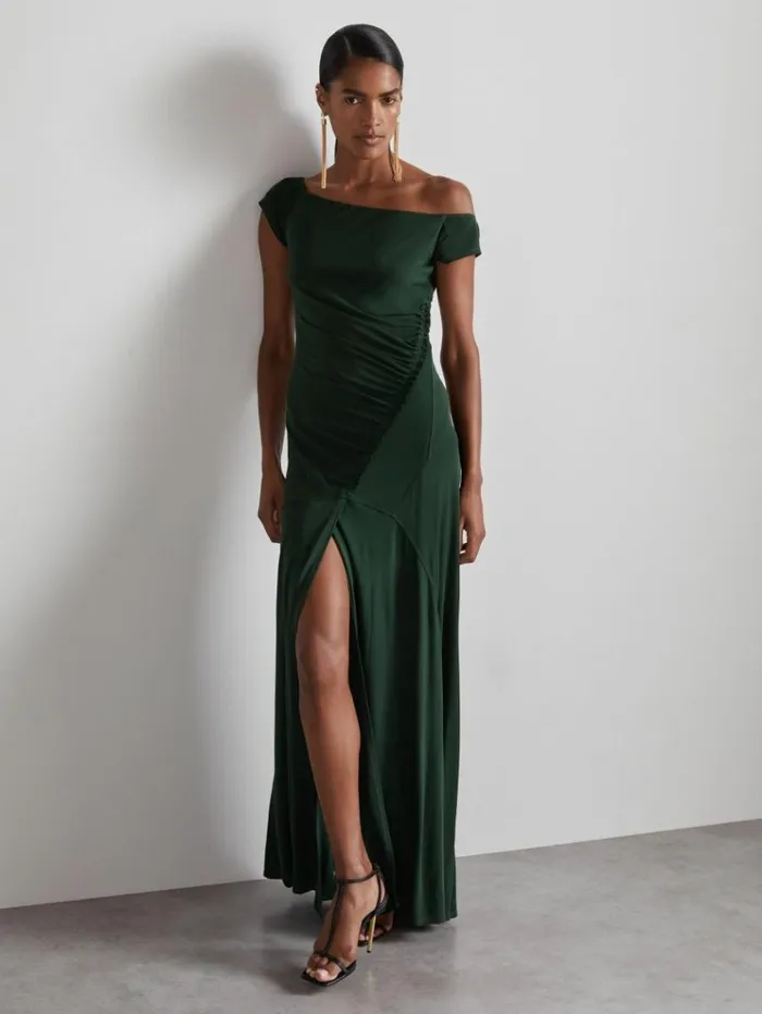 REISS Dresses Women Atelier Gathered CrepeJersey Maxi Dress Green
