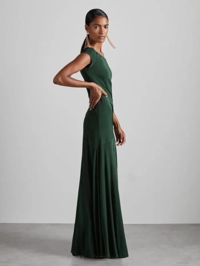 REISS Dresses Women Atelier Gathered CrepeJersey Maxi Dress Green