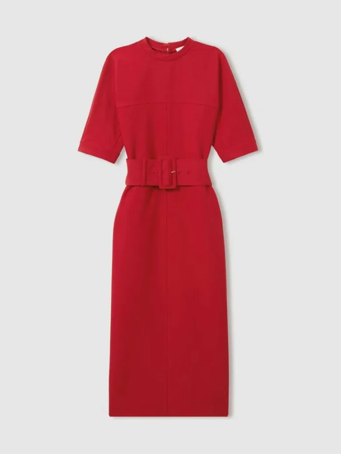 REISS Dresses Women Belted Midi Dress Red