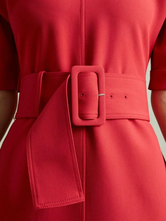 REISS Dresses Women Belted Midi Dress Red