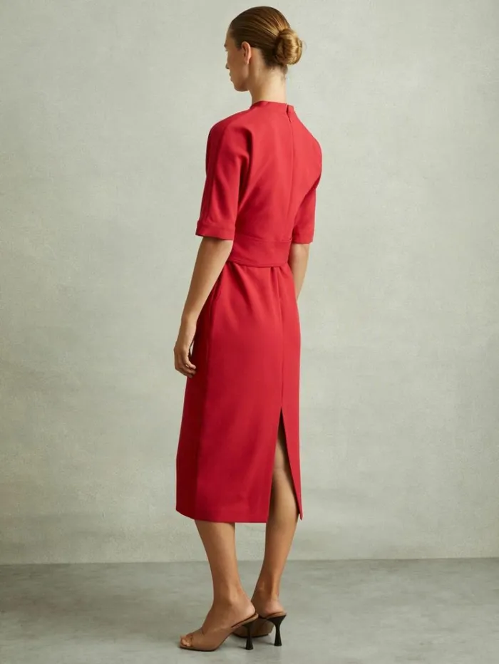 REISS Dresses Women Belted Midi Dress Red