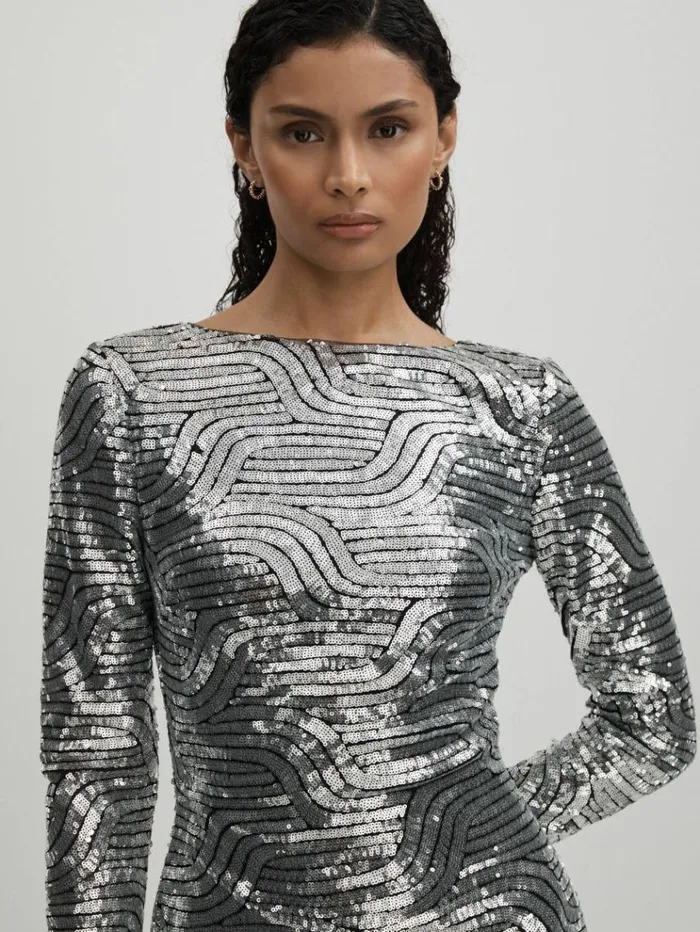 REISS Dresses Women Halston Sequin Mini Dress Silver