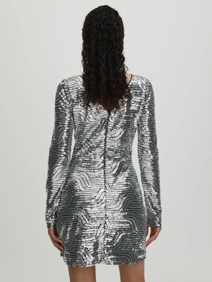 REISS Dresses Women Halston Sequin Mini Dress Silver