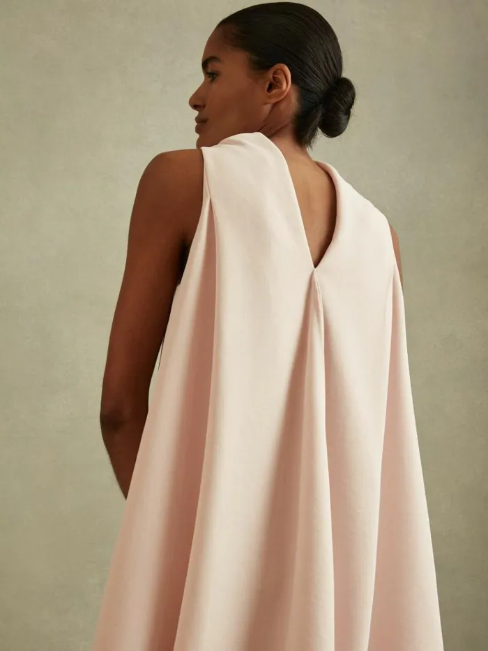 REISS Dresses Women HighNeck Drape Back Mini Dress Nude