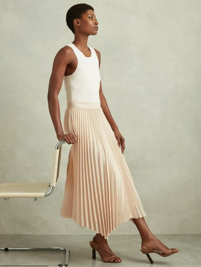 REISS Dresses Women Hybrid Knitted Midi Dress Ivorynude