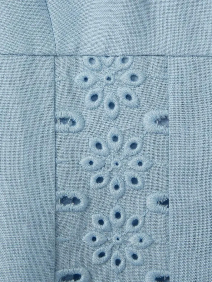 REISS Dresses Women Linen Broderie Midi Dress Blue