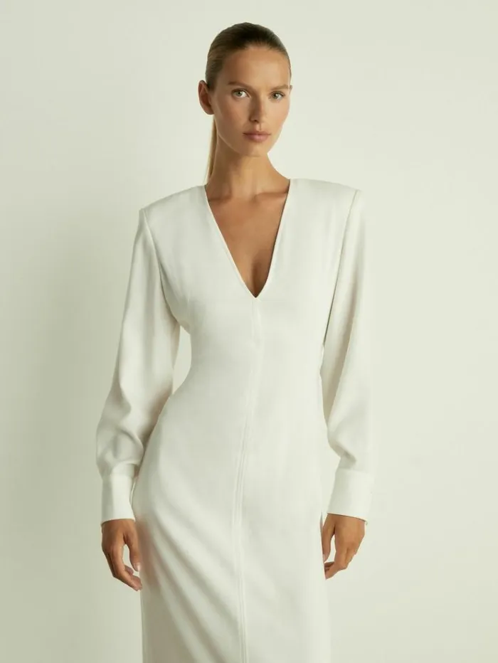REISS Dresses Women PlungeNeck Crepe Maxi Dress White