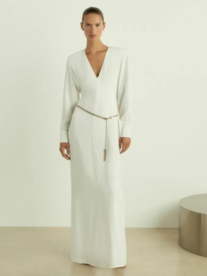 REISS Dresses Women PlungeNeck Crepe Maxi Dress White