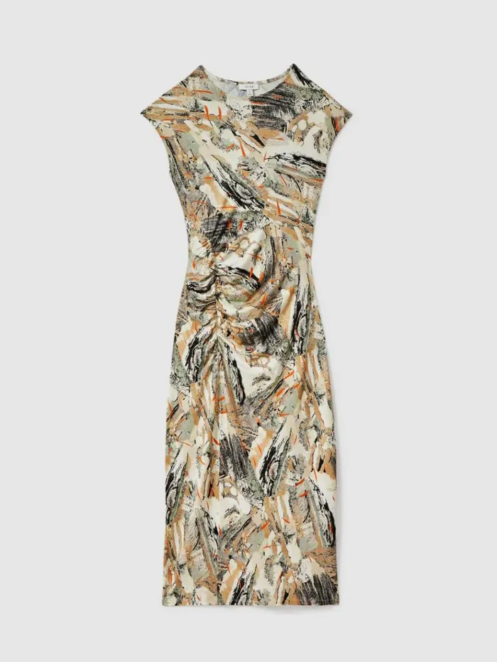 REISS Dresses Women Printed Jersey Midi Dress Multi